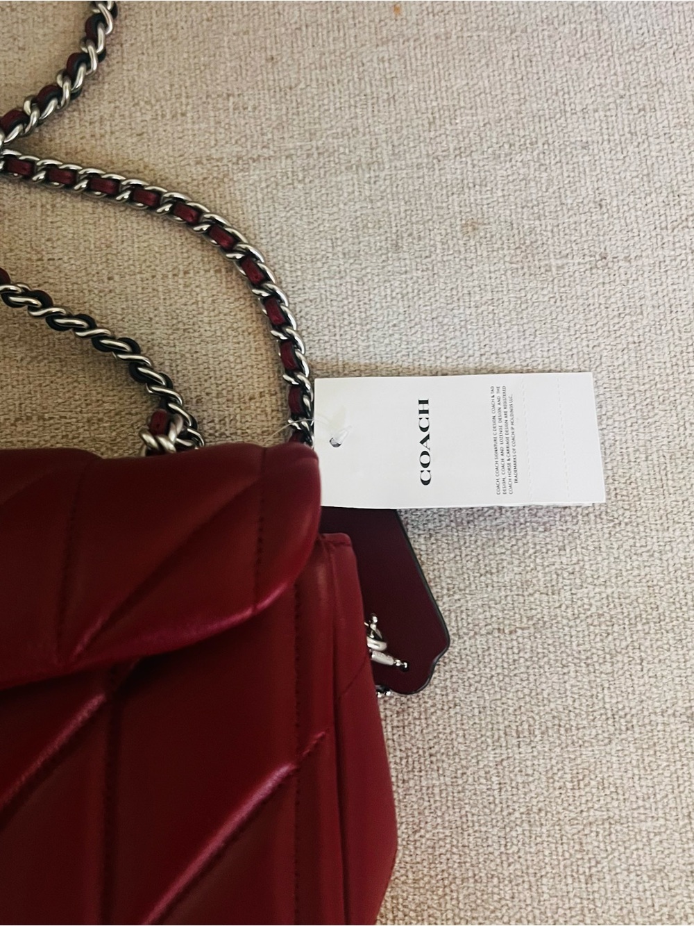 Coach Quilted Burgundy Crossbody with Silver Chain - Picture 5 of 10
